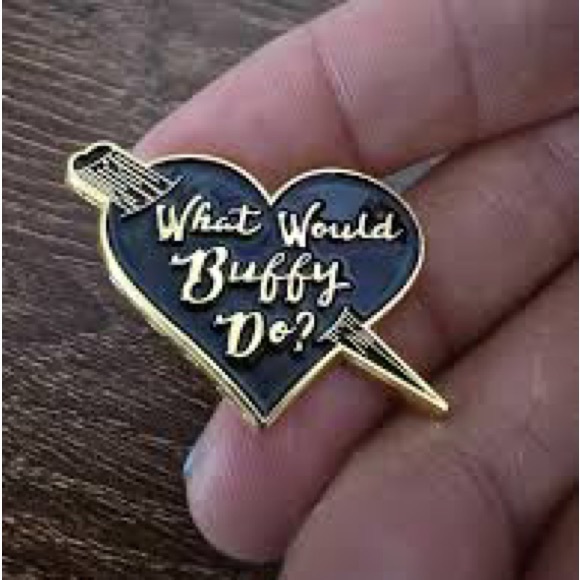 ‘What Would Buffy Do?’ Black Heart Enamel Pin - Picture 3 of 3
